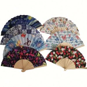 Éventails pliants en bambou peints personnalisés de haute qualité, artisanat unique en bois et tissu sur mesure - Product Image 2