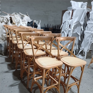 Sillas Apilables de Madera Maciza con Respaldo Cruzado Ajustable para Restaurante y <span class=keywords><strong>Bar</strong></span>, con Cojín de Ratán, Diseño Moderno, Uso Comercial, Base de Metal, Venta al Por Mayor - Product Image 3