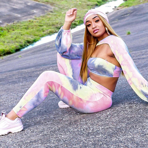 Athleisure Gym Clothes Women 3PCS <strong>Tie</strong> <strong>Dye</strong> <strong>Set</strong> Sexy Tracksuit <strong>Set</strong> - Product Image 2