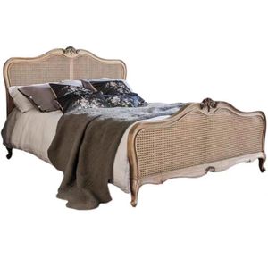 French Vintage Solid Oak Wood Durable King Size <strong>Floor</strong> <strong>Standing</strong> Bed Handwoven Rattan <strong>Headboard</strong> for Home Hotel Bedroom Furniture - Product Image 5