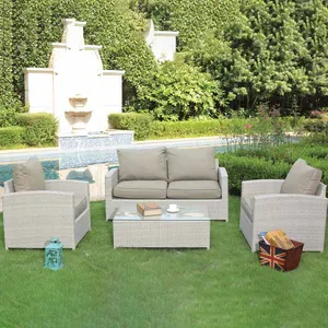 Classico 4 pezzi Rattan/vimini KD mobili da esterno di lusso in alluminio da giardino set divano da esterno