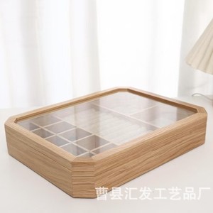 Solid Wood Jewelry Storage <b>Box</b> With Transparent Lid 18L Desktop Organizer Modern Minimalist Design - Product Image 4