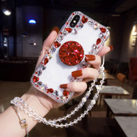 Bling Glitter Diamant Support Strass Transparent Téléphone étui pour iphone 12 13 14 15 16 Plus Pro Max Pour Samsung S 23 24 Ultra