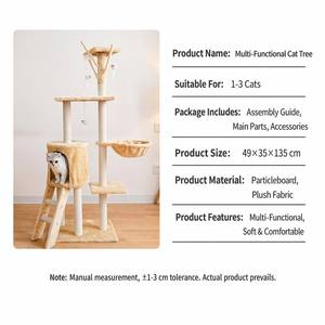 Arbre à chat d'intérieur confortable avec plateformes multi-niveaux recouvertes de peluche douce, condo, hamac en forme de bol et jouets suspendus pour la jeu et le repos - Product Image 4