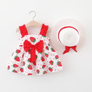 Adorable robe d'été pour fille avec nœud papillon et chapeau pour bébés - Product Image 3