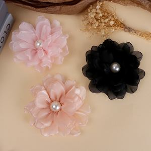 Accesorios para el Cabello con Flores de Tul y Centro de Perlas de 12 cm para Bodas, Manualidades, Bolsos, Zapatos, Decoraciones de Ropa - Product Image 3