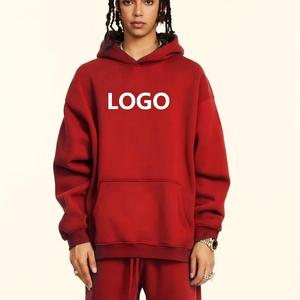 <b>Red</b> Oversized Hooded <b>Sweatshirt</b> With Front Logo Print Unisex Fleece Cotton Pullover Autumn Casual Wear - Product Image 1