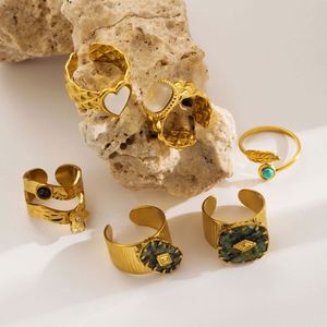 Bague Unisexe en Acier Inoxydable Style Punk avec Pierre Naturelle Turquoise et Coquille Ronde, Pierre de Naissance de Juillet, pour Usage Quotidien, Fabriquée en Chine - Product Image 3