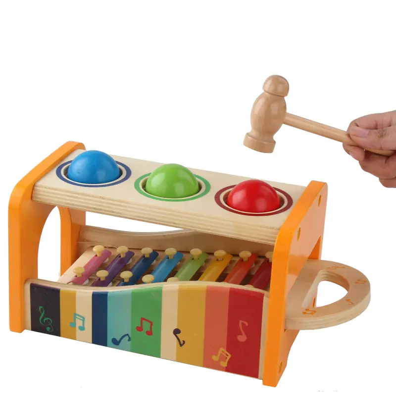 子供用木製おもちゃノッキングボールベンチ、スライドアウト木琴耐久性のある木製ミュージカルドキドキおもちゃ幼児用