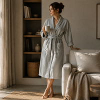 Peignoir en coton gaufré 100% coton à col châle, long, pour hôtel et spa, avec logo monogramme, fournisseur en gros