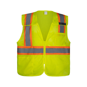 سترة أمان عالية الوضوح من الفئة 2 حسب معايير ANSI بلونين مع شريط عاكس بعرض 2 بوصة وإغلاق بسحاب وشعار مخصص وحقيبة أمامية - Product Image 6