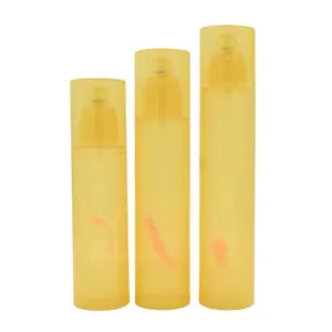 Botol plastik Losion kuning berwarna 50ml 100ml 150ml, botol pompa ramping bulat perawatan kulit kemasan kosmetik kosong