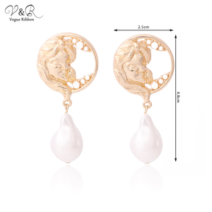 V & R regalo plata <span class=keywords><strong>de</strong></span> la placa <span class=keywords><strong>de</strong></span> oro figura cara aros pendientes <span class=keywords><strong>de</strong></span> perlas <span class=keywords><strong>de</strong></span> agua dulce pendientes <span class=keywords><strong>de</strong></span> gota para las mujeres - Product Image 3