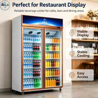 Réfrigérateur commercial à double porte vitrée pour boissons avec éclairage LED et étagères réglables pour restaurant et supermarché