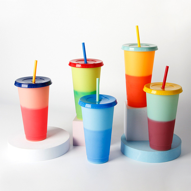 New Arrival 24 oz Tumbler Customized Indoor Outdoor Color Changing Water Bottle Heat Temperature Sensor Plastic Cup Drinkware