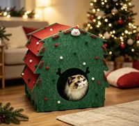 Lit pour chat en feutre détachable HS Christmas, abri pour chat, utilisation en intérieur, durable, chaud, modèle de grande maison de Noël