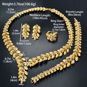 Fashion <b>Jewelry</b> Dubai Bohemia Leaf 14K Gold Plated Zircon <b>Bridal</b> <b>Jewelry</b> <b>Set</b> with Bracelet Ring Necklace Earrings for Women - Product Image 6