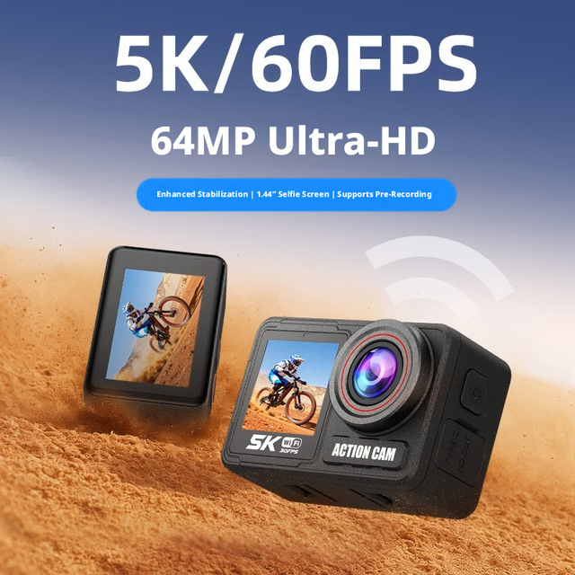 Factory Directly Supply 5K Action Camera Dual Touch Screen 6 Axis EIS Stabilization Waterproof Sports Cam