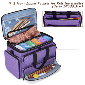 Sac de rangement portable pour fil à tricoter et crochet avec double couvercle supérieur et trous pour aiguilles à tricoter (jusqu'à 14 pouces) - Product Image 3