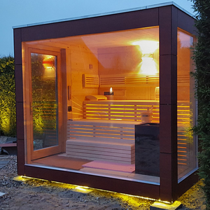 Sauna à vapeur carré extérieur en bois de cèdre rouge massif, le plus vendu, avec panneau de commande numérique - Product Image 1