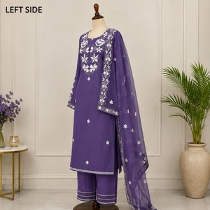 Purple Embroidered <b>Kurta</b> Pant Set with Net Dupatta Designer Ethnic Wear <b>Women</b> Party Wedding Festive Collection - Product Image 2
