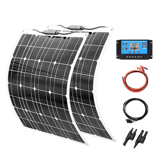 16V 100W Solar Flexible Panel Kit High Efficiency Monocrystalline Cell 2pcs 50 Watt Solar Panel 12V For Home Roof RV Car Boat