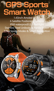 Smartwatch K67 <span class=keywords><strong>GPS</strong></span> integrato 170 + modalità <span class=keywords><strong>Sport</strong></span> con torcia 1.43 "schermo AMOLED Bluetooth Call Compass altimetro - Product Image 4