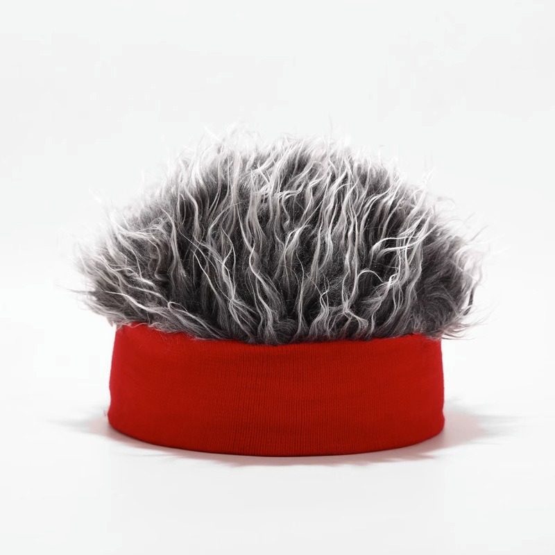 Cheveux gris tricotés à bord rouge