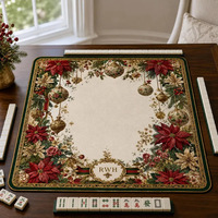 Tapis de Mahjong de Noël à Imprimé Léopard Rose Glamour avec Nœud Arbre de Noël, Tapis de Jeu de Table, Décoration de Fête, Cadeau Étoile Dorée