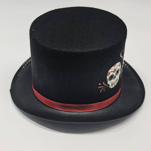 Sombrero de copa negro con estampado de calavera y luces para actuaciones escénicas de Halloween para adultos - Product Image 3