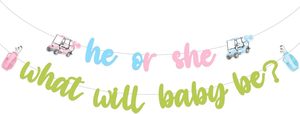 Striscione 'Lui o Lei? Cosa sarà il bambino?' per Golf, Decorazioni per Gender Reveal, Sfondo Fotografico Rosa Blu per Gender Reveal a Tema Golf - Product Image 6