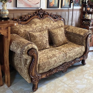 Set di Divani in <span class=keywords><strong>Legno</strong></span> Massello Americano Intagliato con Rivestimento in Tessuto, Stile Retrò Europeo per <span class=keywords><strong>Arredamento</strong></span> <span class=keywords><strong>Soggiorno</strong></span> - Product Image 5