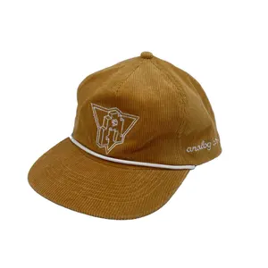Alta Qualidade Corduroy design personalizado seu próprio acampamento caps 5 painel chapéu Vintage Snapback Caps Rope Chapéus para Homem