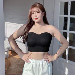 Happy Plus Bralette en tissu maille pour femme, grande taille, noir, blanc, antidérapant, sans bretelles, épaules dénudées, couleur unie, N8723 - Product Image 4