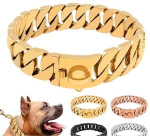 Venta al por mayor de lujo perro grande logotipo personalizado de alta resistencia de acero inoxidable cadena de eslabones cubanos remache enjoyado <span class=keywords><strong>Collar</strong></span> para mascotas - Product Image 3
