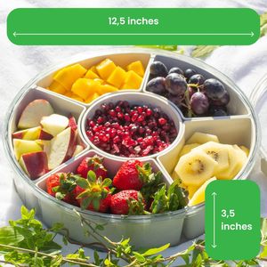 Plateau de service pour fruits et légumes en PET+PP de 12 pouces avec 8 compartiments, boîte à collation divisée avec couvercle et poignée pour la préservation de la fraîcheur - Product Image 3