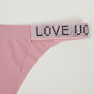 Tanga <span class=keywords><strong>brasileña</strong></span> Love UOKIN con logo de diamante, cintura elástica, corte bajo, para mujer, estilo cheeky, con tela de nailon acanalado. - Product Image 3