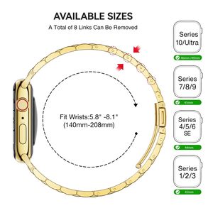 Bracelet en acier inoxydable à cinq maillons pour <span class=keywords><strong>Apple</strong></span> <span class=keywords><strong>Watch</strong></span>, fermoir pliable en métal, couleurs argent, noir, or, or rose - Product Image 2