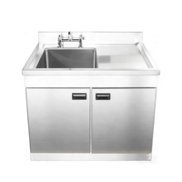 Évier de cuisine commercial en acier inoxydable avec revêtement en poudre de qualité alimentaire, à cuve unique, avec égouttoir intégré, finition polie, capacité de charge de 300 kg/m
