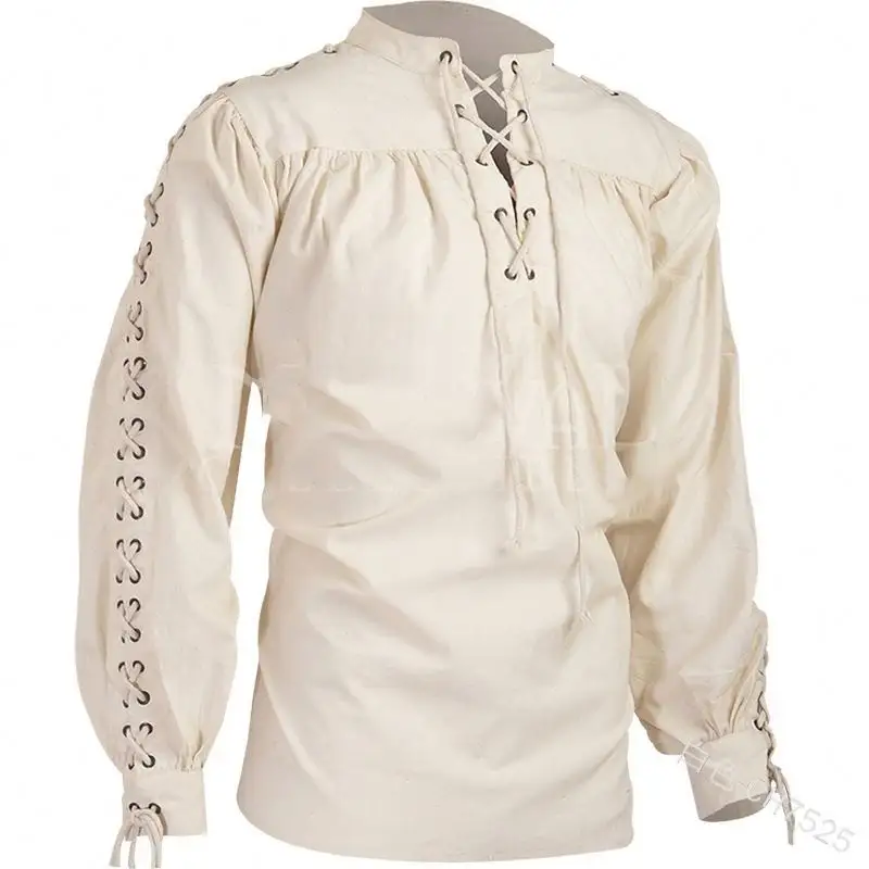 Costume de chevalier médiéval de la Renaissance chemise en coton pour homme manches à lacets pirate guerrier Cosplay pour adulte