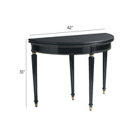 Table de console moderne pour entrée, design incurvé, noire, demi-lune, avec plateau pliable