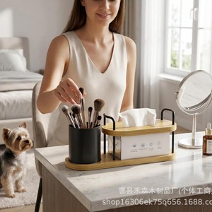 Wooden Tissue <b>Box</b> Desktop Storage Rack With <b>Pen</b> Holder Minimalist Nordic Style Organizer - Product Image 4