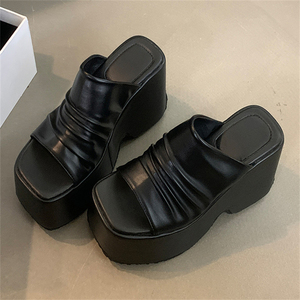 Sandales compensées imperméables pour femme 2025, respirantes, à bout carré, semelle intérieure en PU, semelle épaisse, talon haut, saison estivale, en EVA - Product Image 4