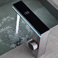 Robinet de lavabo monotrou à poignée unique avec capteur tactile intelligent à LED, pour montage sur plan, en céramique