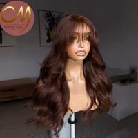 Perruques en cheveux humains 5x5 HD Lace avec frange, cheveux vietnamiens bruns ondulés, perruque de luxe sans colle, prête à porter, en cheveux humains vierges bruts
