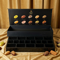 Boîte magnétique de luxe noire pour dattes au chocolat, emballage en papier, plateau blister, boîtes cadeaux rigides personnalisées avec séparateurs