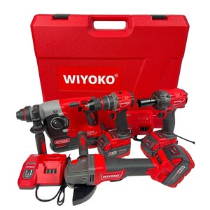 Juego de herramientas eléctricas inalámbricas 10 en 1, Rojo, sin escobillas, martillo, <span class=keywords><strong>taladro</strong></span>, llave de impacto, ángulo, 4 máquinas, 4 baterías, 2 cargadores, sin llave, OEM - Product Image 1