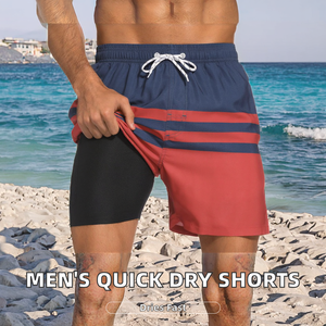 Men's Summer Sports Shorts Casual Fitness Beach Pants Double-<b>Layer</b> Quick Drying Sweat Absorption <b>Mid</b> Waist Knitted Hot Shorts 3D - Product Image 2