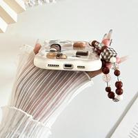 Coque arrière de téléphone portable avec motif crème et chaîne, autocollants DIY mignons pour iPhone 16 15 17 18 Pro Max