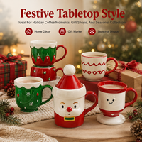 Taza de Gres con Diseño Navideño en Relieve 3D, Asa y Tapa, Apta para Lavavajillas y Microondas, Empaque en Caja de Regalo para Hogar, Oficina y Fiestas